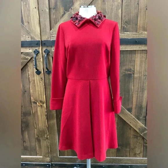 NEW Badgley Mischka Embellished Collar French Cuff Red Cocktail Dress Size 12 - Picture 4 of 9